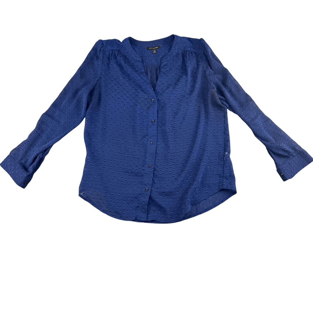 Banana Republic Navy Blue Clipped Swiss Dot Button Front Blouse Medium Mens